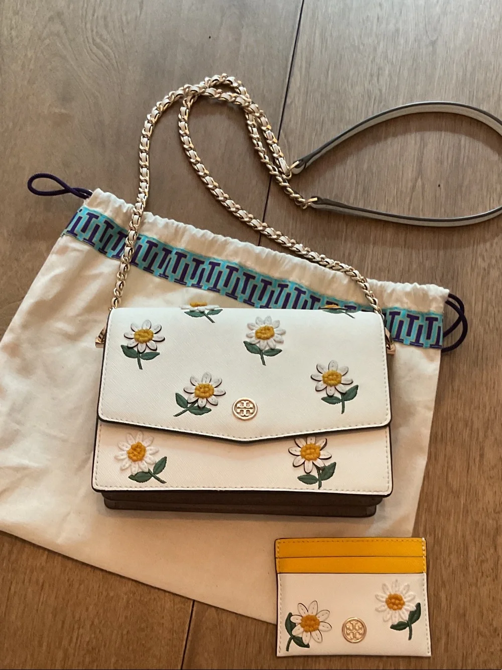 Tory Burch White Leather Crossbody with Floral Embroidery